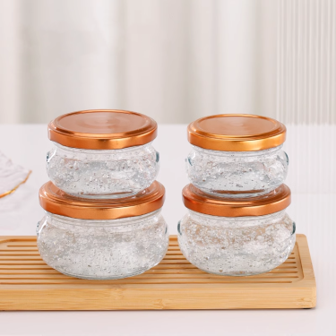 Kitchen Food Grade Wide Mouth 80ml 100ml 150ml 200ml Jam Glass bird nest Jar Bottles With Metal Lid