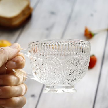 Clear embossed vintage glassware oats containers cereal cup glass breakfast coffee mug