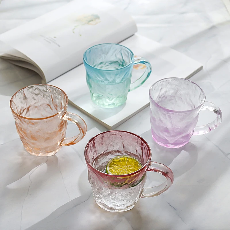 320ml 10oz Colored Rock Glass Cups Drinking Glass Mug with handle for Whisky, Cocktails,Juice