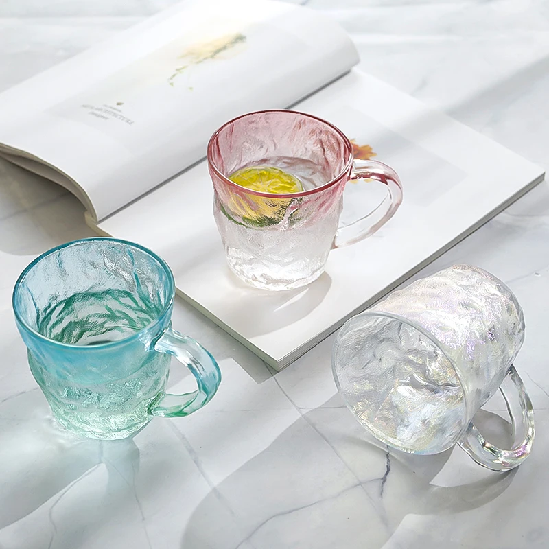 320ml 10oz Colored Rock Glass Cups Drinking Glass Mug with handle for Whisky, Cocktails,Juice