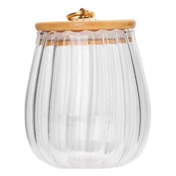 Wholesale 650ml 750ml glass candy tea spice jar petals pumpkin shape glass food container with bamboo lid