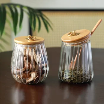 Wholesale 650ml 750ml glass candy tea spice jar petals pumpkin shape glass food container with bamboo lid