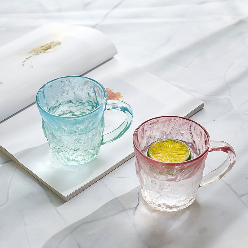 320ml 10oz Colored Rock Glass Cups Drinking Glass Mug with handle for Whisky, Cocktails,Juice