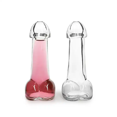 Creative design sexy penis shape 80ml cocktail glass wine beverage juice bottles with straw