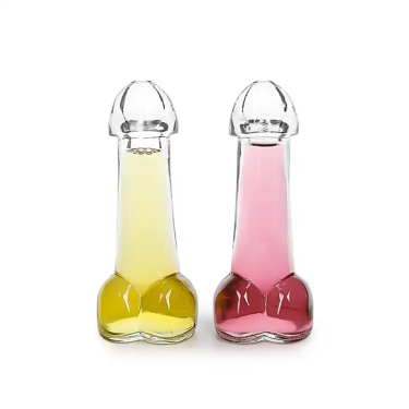 Hot 80ml Food Grade Unique Fashion Penis Shape Transparent Cold Drinking Glass Bottle for Party with Straw