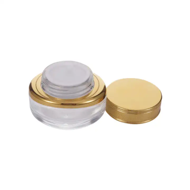 Hot Sale 30g 50g High Quality Transparent Round Shape Cosmetic Glass Jar Face Cream Skin Care Cream Glass Jar with Golden Cap