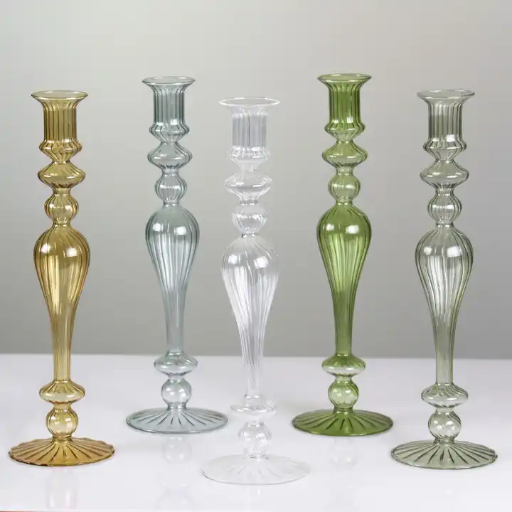 Rotary tall colored stripe glass candle holder for candlelight dinner