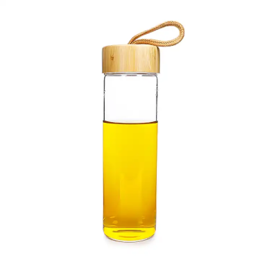 Eco-friendly Round Glass Water Bottles 550ml High Borosilicate Sports Glass Water Bottle with Bamboo Lid