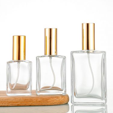 30ml 50ml 100ml transparent square flat thick bottomed glass perfume bottle with golden lid