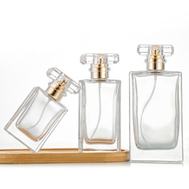 30ml 50ml 100ml Simple Transparent Flat Square Thick Bottomed Glass Perfume Bottle with Sprayer Pump and Cap