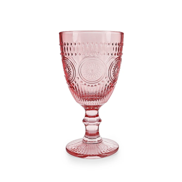 Customized Colors Vintage Wine Glass with Embossed Pattern Colored Glass Goblet or Glass Drinking Cups