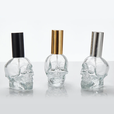 Refillable 50ml Mini Clear Skull Shaped Empty Glass Perfume Spray Bottle With Cap