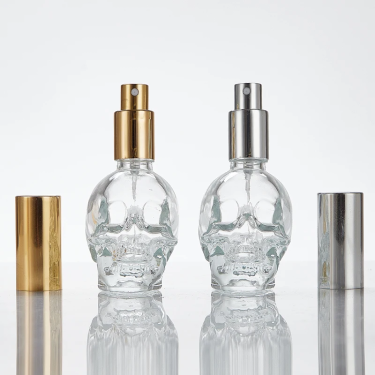 Refillable 50ml Mini Clear Skull Shaped Empty Glass Perfume Spray Bottle With Cap