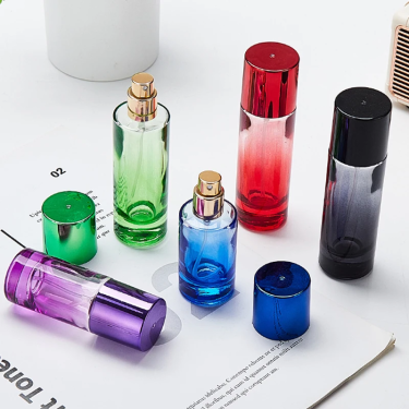 20ml 30ml Reusable Round Gradient Colorful Glass Perfume Spray Bottle cosmetic bottles With Colored Lid