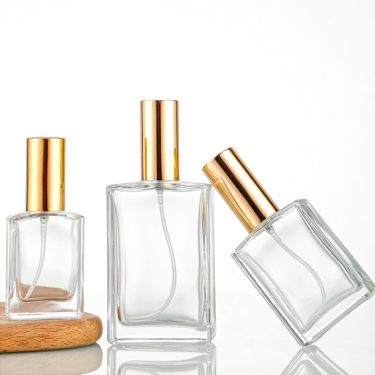 30ml 50ml 100ml transparent square flat thick bottomed glass perfume bottle with golden lid