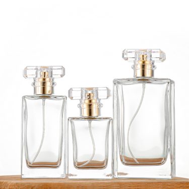 30ml 50ml 100ml Simple Transparent Flat Square Thick Bottomed Glass Perfume Bottle with Sprayer Pump and Cap