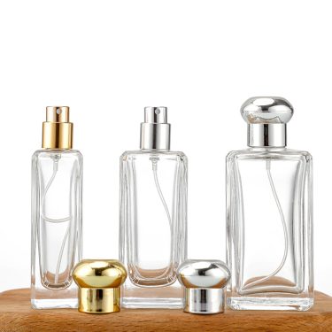 30ml 50ml 100ml High Quality Transparent Square Shape Cosmetic Glass bottles Skin Care Essence Lotion Glass Bottle with Sprayer Lid