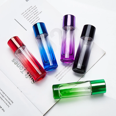 20ml 30ml Reusable Round Gradient Colorful Glass Perfume Spray Bottle cosmetic bottles With Colored Lid