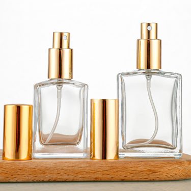 30ml 50ml 100ml transparent square flat thick bottomed glass perfume bottle with golden lid