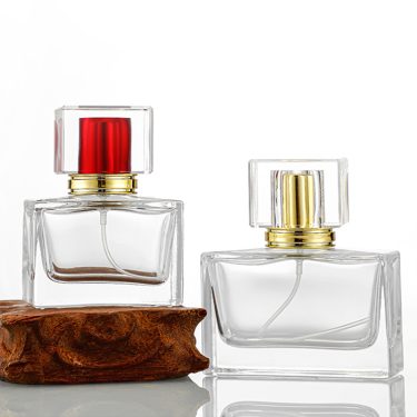 30ml 50ml Transparent Crystal Short Square Shape Refillable Glass Perfume Bottle With Spray Pump