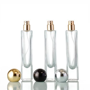 30ml High Quanlity Small Size Transparent Crystal Tall Square Shape Glass Perfume Bottle With Half-Ball Lid