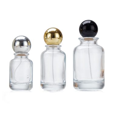 Wholesale 30ml 50ml 100ml round fragrance atomizer bottle glass perfume spray bottle with ball cap