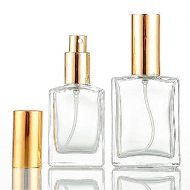 30ml 50ml 100ml transparent square flat thick bottomed glass perfume bottle with golden lid