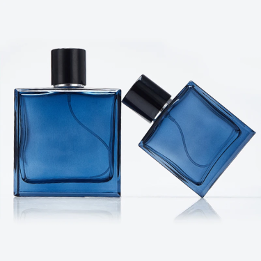 Refillable 50ml 100ml Square Blue Glass Perfume Bottle Spray Pump Bottle for Aromatic Essential Oils