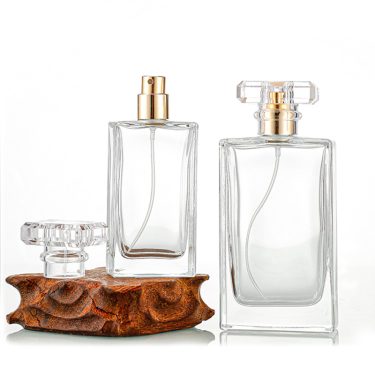 30ml 50ml 100ml Simple Transparent Flat Square Thick Bottomed Glass Perfume Bottle with Sprayer Pump and Cap