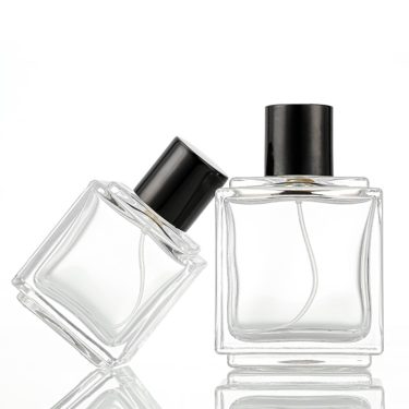 50ml 100ml High Quality Transparent Crystal Short Square Shape Glass Perfume Bottle With Spray Pump