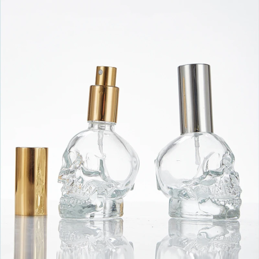 Refillable 50ml Mini Clear Skull Shaped Empty Glass Perfume Spray Bottle With Cap