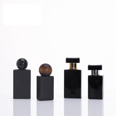 30ml 50ml 100ml Square Flat Shape Frosted Matte Black Refillable Glass Perfume Bottle With Spray Pump