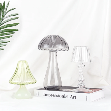 Decorative Mushroom and Lamp-shaped Glass Candle Jars Recycled Candle Holder