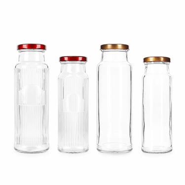 250ml 350ml Round Clear Embossing Juice Milk Tea Cold Brew Coffee Soft Drinking Glass Bottle Food Storage Glass Bottles
