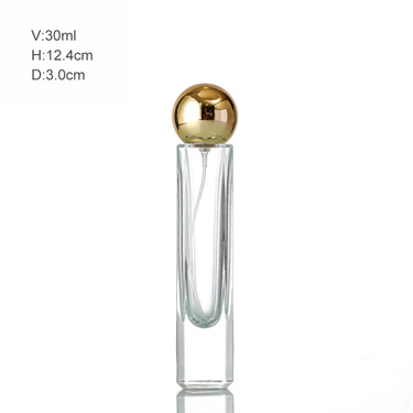 30ml Square Clear Spray Pump Glass Perfume Bottle With Ball Shaped Cap