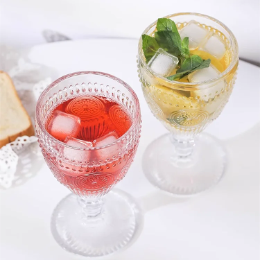 330ml Vintage Wine Glass Cup with Embossed Pattern Colored Glass Goblet for Wedding Party