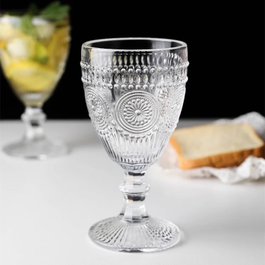 330ml Vintage Wine Glass Cup with Embossed Pattern Colored Glass Goblet for Wedding Party