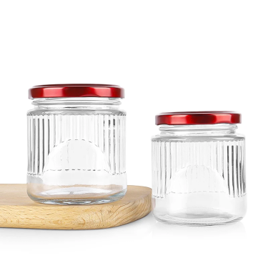 Wholesale 75ml to 490ml Transparent Small Size Vertical Striped Embossed Food Storage Glass Jars Honey Jam Bird’s Nest Glass Jar with Lid