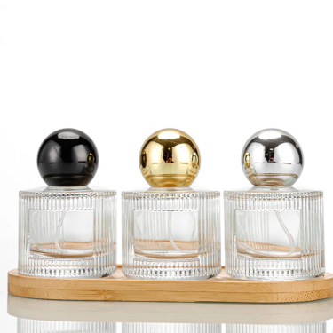 50ml transparent round shape with striped best selling fragrance bottle perfume glass bottles