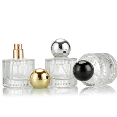 50ml transparent round shape with striped best selling fragrance bottle perfume glass bottles