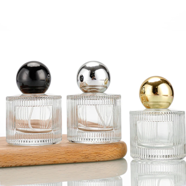 50ml transparent round shape with striped best selling fragrance bottle perfume glass bottles