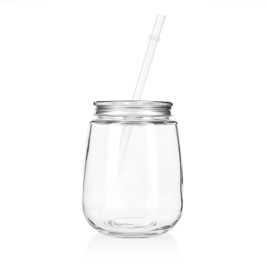 485ml Smoothie Glass Bottle Reusable Glass Juice Bottle with Sealed Lid and Straw