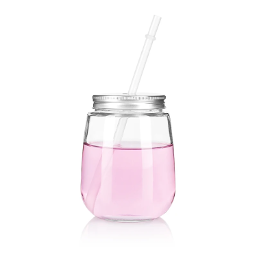 485ml Smoothie Glass Bottle Reusable Glass Juice Bottle with Sealed Lid and Straw