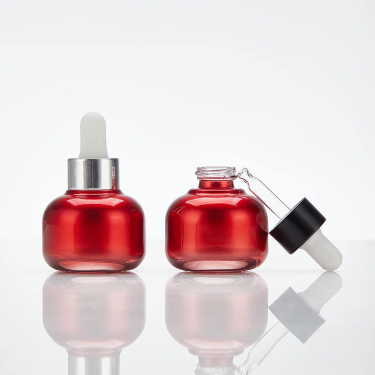 Customize Red Color Round Mini 20ml Cosmetic Serum Glass Drop Bottle For Essential Oil