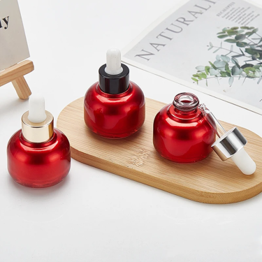 Customize Red Color Round Mini 20ml Cosmetic Serum Glass Drop Bottle For Essential Oil