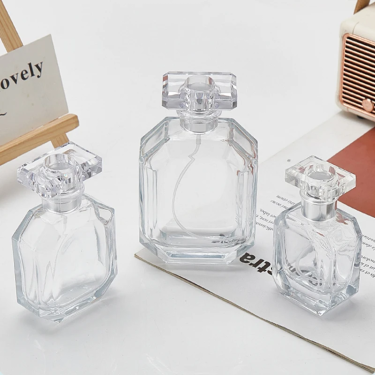 Unique Shape 30ml 50ml 100ml Polygon Spray Fragrance Perfume Glass Bottle with Thick Bottom