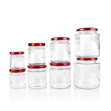 Wholesale 75ml to 490ml Transparent Small Size Vertical Striped Embossed Food Storage Glass Jars Honey Jam Bird’s Nest Glass Jar with Lid