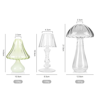 High Quality Glass Candle Holder Pillar Mushroom Shape Light Green Gray Transparent for Table Home Wedding Decoration