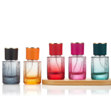 30ml 50ml luxurious Striped Gradient Colored Glass Perfume Spray Bottle Home Decoration Bottle With Colored Cap Wholesale