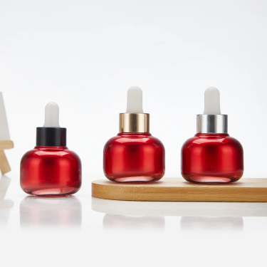 Customize Red Color Round Mini 20ml Cosmetic Serum Glass Drop Bottle For Essential Oil